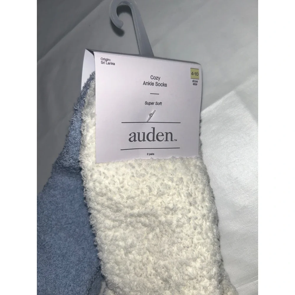 Auden Women Cozy Ankle Socks 2 Pairs Blue White Super Soft Fuzzy‎ Shoe Size 4-10